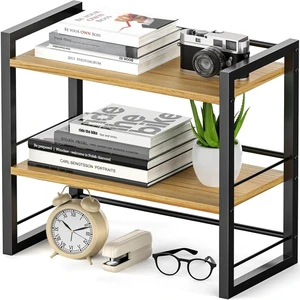 Office Desk Shelf Organizer, Wood Desktop Bookshelf Supplies Storage Rack, Shelf for Top of Desk and Dresser (Black-2 Tier) Office Desk Shelf Organizer, Wood Desktop Bookshelf Supplies Storage Rack, Shelf for Top of Desk and Dresser (Black-2 Tier)