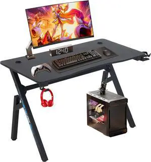 BestOffice | 47" Gaming Desk | Blue | Carbon Fiber Textured Computer Desk | Sturdy Steel Frame, Cup Holder, Headphone Hook, Cable Management Holes, Adjustable Leg Pads | for Gamers, Home, Office BestOffice | 47" Gaming Desk | Blue | Carbon Fiber Textured Computer Desk | Sturdy Steel Frame, Cup Holder, Headphone Hook, Cable Management Holes, Adjustable Leg Pads | for Gamers, Home, Office
