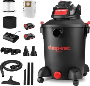 Shop-Vac 5430031 10 Gallon 20V Cordless Wet/Dry Vacuum with 1.5-inch x 7-Foot Hose, Includes (2) Extension Wands, Cartridge Filter, Collection Bag, and Foam Sleeve Shop-Vac 5430031 10 Gallon 20V Cordless Wet/Dry Vacuum with 1.5-inch x 7-Foot Hose, Includes (2) Extension Wands, Cartridge Filter, Collection Bag, and Foam Sleeve