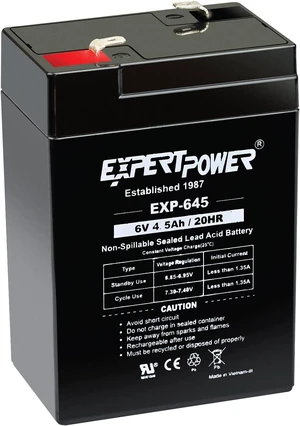 ExpertPower EXP645-6V 4.5Ah / 20HR SLA Rechargeable 6V Battery for Ride on Toys, Emergency Light, Exit Sign Battery Replacement, Sealed Lead Acid 6 Volt Batteries with F1 Terminals ExpertPower EXP645-6V 4.5Ah / 20HR SLA Rechargeable 6V Battery for Ride on Toys, Emergency Light, Exit Sign Battery Replacement, Sealed Lead Acid 6 Volt Batteries with F1 Terminals
