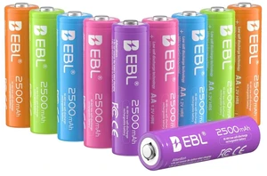 EBL Rechargeable AA Batteries 2500mAh 1.2V Ni-MH Double AA Battery 10 Pack EBL Rechargeable AA Batteries 2500mAh 1.2V Ni-MH Double AA Battery 10 Pack