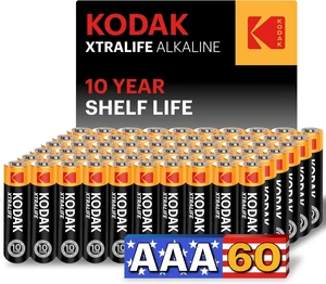 KODAK AAA Alkaline Batteries (60 Pack) Triple A Battery, LR03, 1.5V