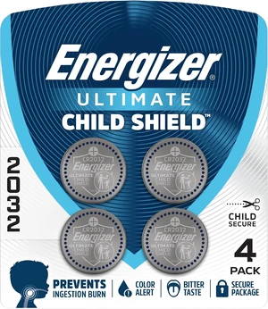 Energizer Ultimate Child Shield CR2032 Batteries (4 Pack), 3V Lithium Coin Batteries, Compatible with Apple AirTag and Tile Pro Devices, Key Fobs, Watches and More Energizer Ultimate Child Shield CR2032 Batteries (4 Pack), 3V Lithium Coin Batteries, Compatible with Apple AirTag and Tile Pro Devices, Key Fobs, Watches and More
