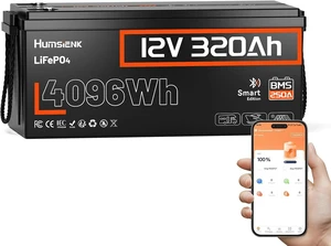 HumsiENK 12V 320Ah LiFePO4 Battery with Bluetooth 4096Wh, 250A BMS HumsiENK 12V 320Ah LiFePO4 Battery with Bluetooth 4096Wh, 250A BMS