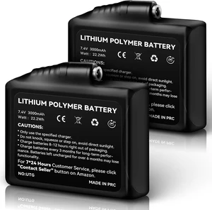 WASOTO 22.2WH 7.4V Battery Pack Rechargeable Lithium Polymer Batteries for Heated Gloves Socks Mittens Liners2-Pack