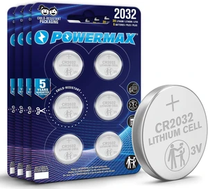 Powermax 24-Count CR2032 Batteries, Lithium 3V Coin Cell Button Battery Pack for Watch and Small Electronics, 5 Year Shelf Life Powermax 24-Count CR2032 Batteries, Lithium 3V Coin Cell Button Battery Pack for Watch and Small Electronics, 5 Year Shelf Life