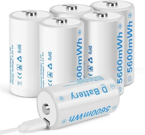 Rechargeable Lithium D Batteries with 4 in 1 USB-C Charging Cable 5600mWh 1.5V D Size Cell Battery (6 Pack) Rechargeable Lithium D Batteries with 4 in 1 USB-C Charging Cable 5600mWh 1.5V D Size Cell Battery (6 Pack)