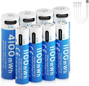 4100mWh AA and 1100mWh AAA Lithium Batteries Rechargeable Combo 8 Pack, 1.5V USB C Double A Triple A Batteries, Long Lasting 1200 Cycles, High Capacity Battery for Smart Door Lock (4AA & 4AAA) 4100mWh AA and 1100mWh AAA Lithium Batteries Rechargeable Combo 8 Pack, 1.5V USB C Double A Triple A Batteries, Long Lasting 1200 Cycles, High Capacity Battery for Smart Door Lock (4AA & 4AAA)
