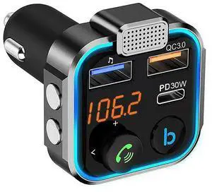 Bluetooth-Compatible 5.0 MP3 Audio Player Hands Free Calling MP3 Player Receiver Type-C PD 30W QC3.0 Fast Charger for Car