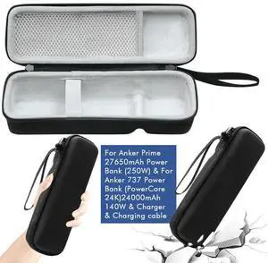 Carrying Case EVA Waterproof Hard Travel Case with Hand Rope & Carabiner Hardshell Case for Anker Prime 27650mAh Power Bank 250W
