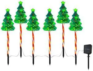 6 Pack LED Solar Powered String Lights IP65 Waterproof Xmas Tree Candy Cane Light 6 Modes USB Rechargeable for Yard Patio Porch