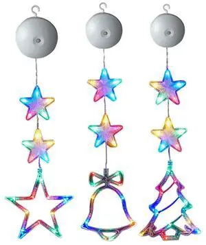 3 Pack Christmas Indoor Star Window Light with Suction Cup Light Up Hanging Christmas Decoration for Glass Window Outdoor Decor
