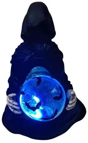 The Death Gods Crystal Ball Halloween Grim Reaper Statue with Flying Bats Crystal Ball Grim Reaper Figurine Resin Ornament