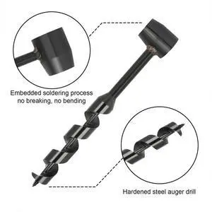 Auger Hand Drill Wrench Carbon Steel Manual Auger Drill Portable Manual Survival Drill Bit Self-Tapping Survival Wood Punch Tool