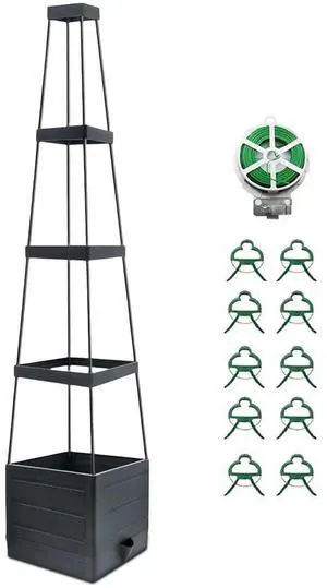 Raised Garden Bed Planter Box with Trellis Tomato Cage Planter Self-Watering Planter Box for Patio Greenhouse