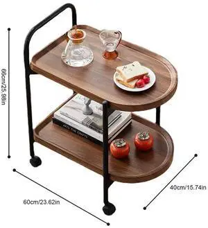 Walnut Wood Nordic Corner Table with Wheels Elegant Coffee Table Large Capacity Shelf for Reading Book Tea Vase