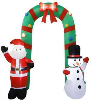 8FT Inflatable Lighted Christmas Archway & LED Light Santa & Snowman Arch Gate Decoration Indoor and Outdoor Holiday Decorations
