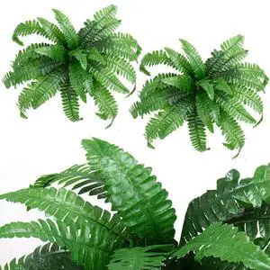 2Pcs Artificial Boston Fern Fake Ferns 20 Leaves for Each Bouquet Fake Fern Bush Plant Lifelike 21 Inch for Office Garden Decor