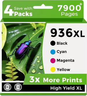 936 Ink Cartridges 4-Pack Compatible Replacement for HP 936XL Ink Cartridge Combo Pack 936e 936 XL HP936 Black Color for OfficeJet 9125e 9135e 9120e 9122e 9128e 9110 9120 Printer Cyan Magenta Yellow