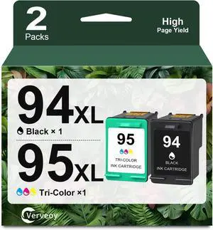 94/95 Ink Cartridge Replacement for HP 94 95 C8765WN C8766WN Ink Cartridge Compatible for HP Deskjet 460 5740 Officejet 100 150 H470 Photosmart B8300 B8330 PSC 1600 1610 Printer (1 Black, 1 Tri-Color)