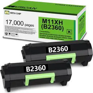 B2360 M11XH Black Toner Cartridge 8,500 Pages 2 Pack Compatible for Dell B2360dn High Yield Toner Cartridge Replacement for B3460 B3460dn B3465 B3465dn B2360d B3465dnf Laser Printer