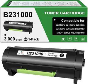 B231000 Toner Cartridge Compatible for Lexmark B2338 B2442 B2546 B2650 MB2338 MB2442 MB2546 MB2650 Laser Printer Ink for B231000 B241H00 Toner Cartridge Black (3000 Pages, 1-Pack with Chip)