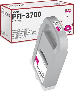 PFI-3700M Magenta Pigment Ink Tank (with New Chip) 700ml Replacement for Canon PFI-3700 6446C001AA Ink Cartridge for imagePROGRAF PRO-2600 PRO-4600 PRO-6600 PRO-4600S PRO-6600S Printer, 1 Pack