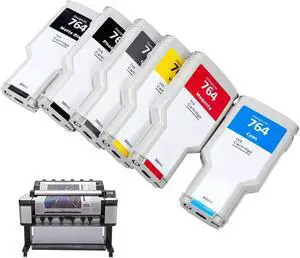 6-Pack 764 Ink Cartridge Set for HP 764 Ink for DesignJet T3500 Postscript Printer (Photo Black/Matte Black/Gray/Cyan/Magenta/Yellow) 300ml