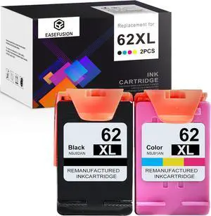62XL Ink Cartridges Black and Color Remanufactured Replacement for HP Ink 62 HP62XL Combo Pack Compatible with Envy 7640 5660 5540 7645 5740 5746 OfficeJet 250 200 Mobile Printer, 2-Pack