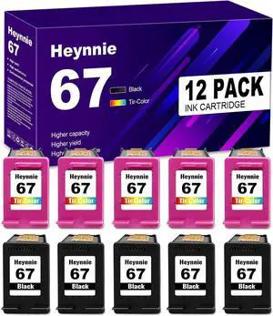 Remanufactured Ink Cartridges Replacement for HP 67 XL 67XL 67XXL for DeskJet 2700 2755 4155e 4155 Envy 6055e 6455e 6400 6055 6075 Envy Pro 6452 6458 6475 Printers (6 Black, 6 Tri-Color)