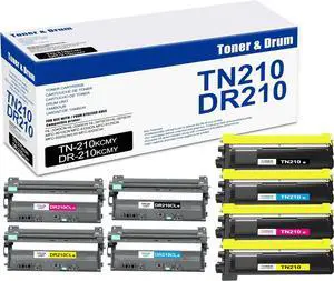 4 Pack TN210 Toner Cartridge & 4 Pack DR210CL Drum Unit, Compatible for Brother TN210 DR210CL Replacement for HL-3040CN 3045CN 3070CW 3075CW MFC-9010CN MFC-9120CN 9125CN 9320CN/CW 9325CW Printer