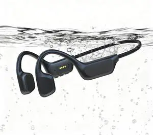Pearl Finish Swimming Headphones IPX8 Waterproof Bone Conduction Headphones with Built-in MP3 Open Earphones Underwater Swim Earbuds with Bluetooth Sport Headsets for Swimming-Black