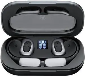 Open Ear Headphones Air Conduction Headphones Wireless Bluetooth 5.3 Wireless Sports Earbuds with Earhooks,ENC Call Noise Cancellation Technology IPX5 Waterproof for Sports,Driving,Black