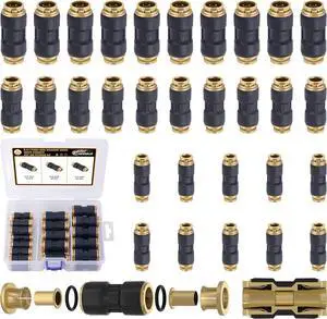 30 PCS DOT Air Line Fittings 1/4" 3/8" 1/2" DOT Push Lock Air Fittings Brass and Plastic Straight Unions Quick Connect Air Hose Fittings Repair Kit 30 PCS DOT Air Line Fittings 1/4" 3/8" 1/2" DOT Push Lock Air Fittings Brass and Plastic Straight Unions Quick Connect Air Hose Fittings Repair Kit
