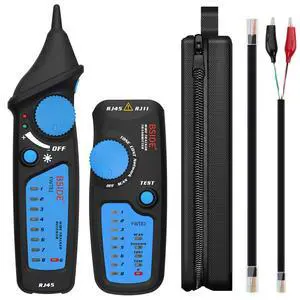 Bside Network Cable Tester RJ45 RJ11 Wire Tracker Telephone Line Tester LAN TV Electric Line Finder Toner Network Cable Collation Continuity Checker with Flashlight Bside Network Cable Tester RJ45 RJ11 Wire Tracker Telephone Line Tester LAN TV Electric Line Finder Toner Network Cable Collation Continuity Checker with Flashlight