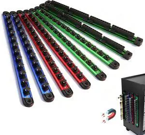 8-Piece Magnetic Socket & Bit Organizer Kit, 1/4'' 3/8'' 1/2'' Heavy Duty Socket Holder Holds 80 Clips, Aluminum Sockets Rail for Tool Box Drawer, 1/4'' Slidable Drill Bit Organizer Holds 80 Bits 8-Piece Magnetic Socket & Bit Organizer Kit, 1/4'' 3/8'' 1/2'' Heavy Duty Socket Holder Holds 80 Clips, Aluminum Sockets Rail for Tool Box Drawer, 1/4'' Slidable Drill Bit Organizer Holds 80 Bits