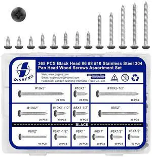 365 PCS #6#8#10 Black Painted Phillips Pan Head Wood Screws Assortment Set, Stainless Steel 304 Fastener Kit for Cabinetry & Woodworking 365 PCS #6#8#10 Black Painted Phillips Pan Head Wood Screws Assortment Set, Stainless Steel 304 Fastener Kit for Cabinetry & Woodworking