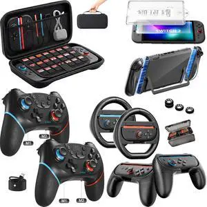 Wireless Pro Controllers Accessories Bundle for Switch 2 18-in-1 | Screen Protector, Carrying Case, Dockable Console Protective Cover, Thumb Grip for Joycon, Steering Wheel, Switch2 Game Kit Wireless Pro Controllers Accessories Bundle for Switch 2 18-in-1 | Screen Protector, Carrying Case, Dockable Console Protective Cover, Thumb Grip for Joycon, Steering Wheel, Switch2 Game Kit