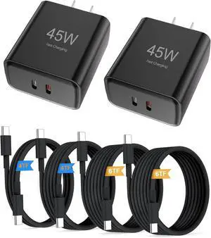 2-Pack 45W Dual-Port Fast Charger Includes 4FT and 6FT USB-C to USB-C Fast Charging Cables Super Fast Charging Type-C Charger Compatible with iPhone 16/15 Pro Max iPad Galaxy 2-Pack 45W Dual-Port Fast Charger Includes 4FT and 6FT USB-C to USB-C Fast Charging Cables Super Fast Charging Type-C Charger Compatible with iPhone 16/15 Pro Max iPad Galaxy