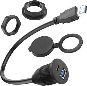 2-in-1 USB3.0 to USB3.0 & USB C Threaded Fixed Adapter Short Cable 5GBps Type A Male to A + C Female Embedded Mount 1 to 2 Connector 5V3A Charging Mounted Car/RV Dashboard 30cm/11.8in 2-in-1 USB3.0 to USB3.0 & USB C Threaded Fixed Adapter Short Cable 5GBps Type A Male to A + C Female Embedded Mount 1 to 2 Connector 5V3A Charging Mounted Car/RV Dashboard 30cm/11.8in