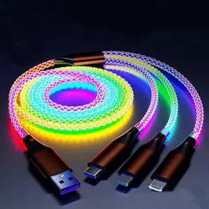 66W 3 in 1 LED Light Up Charging Cable RGB Flowing Glowing Fast Charging Cord with Lightning/Type C/Micro USB for iPhone Galaxy Android Sony Xperia Smartphones (4FT) 66W 3 in 1 LED Light Up Charging Cable RGB Flowing Glowing Fast Charging Cord with Lightning/Type C/Micro USB for iPhone Galaxy Android Sony Xperia Smartphones (4FT)