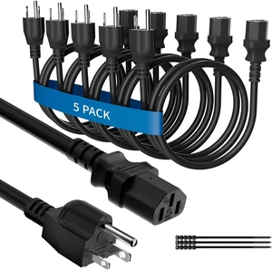 Computer TV Monitor Replacement Power Cord 3 Ft/5 Pack 3-Prong AC Universal Power Supply Cable 5-15P to IEC 320 C13 C14 SJT 18AWG 10A/125V for Treadmill Printer PC Desktop+Ties-ETL-Black Computer TV Monitor Replacement Power Cord 3 Ft/5 Pack 3-Prong AC Universal Power Supply Cable 5-15P to IEC 320 C13 C14 SJT 18AWG 10A/125V for Treadmill Printer PC Desktop+Ties-ETL-Black