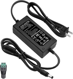 12V 5A Power Adapter 60W AC/DC Converter Suitable for LED Strips Surveillance Cameras and Computer Monitors. Features a 5.5x2.5mm Connector and a 2.1mm Plug. 12V 5A Power Adapter 60W AC/DC Converter Suitable for LED Strips Surveillance Cameras and Computer Monitors. Features a 5.5x2.5mm Connector and a 2.1mm Plug.