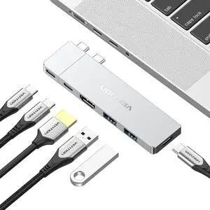 6-in-2 USB C Hub for MacBook Neo/Air/PRO 80Gbps Detachable Magnetic 8K USB-C Dock with 4K@240Hz HDMI 140W MAX PD for Laptops/ipad Charging Multiport Adapter(Silver) 6-in-2 USB C Hub for MacBook Neo/Air/PRO 80Gbps Detachable Magnetic 8K USB-C Dock with 4K@240Hz HDMI 140W MAX PD for Laptops/ipad Charging Multiport Adapter(Silver)