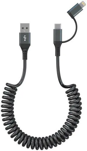 USB to USB C and Lightning Cable Support Carplay & Android Auto - 3A Fast Charge & 480Mbps Data Sync Coiled Lightning Cable USB C iPhone Charger Cord for iPhone 16 15 14 13 12 11 Android USB to USB C and Lightning Cable Support Carplay & Android Auto - 3A Fast Charge & 480Mbps Data Sync Coiled Lightning Cable USB C iPhone Charger Cord for iPhone 16 15 14 13 12 11 Android