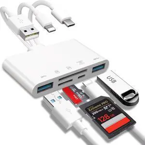 USB OTG Adapter & SD Card Reader 5-in-1 Memory Card Reader USB C and USB A Devices with PD Fast Charging for iPhone/iPad/PC/Android/Camera Supports SD/Micro SD/SDHC/SDXC/MMC Plug and Play USB OTG Adapter & SD Card Reader 5-in-1 Memory Card Reader USB C and USB A Devices with PD Fast Charging for iPhone/iPad/PC/Android/Camera Supports SD/Micro SD/SDHC/SDXC/MMC Plug and Play