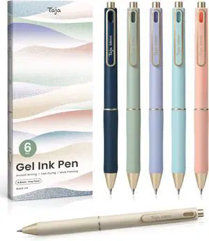 Taja Gel Pens, 6 Pcs Quick Dry Black Ink Pens, 0.5mm Fine Point, Pastel | Retractable Pens with Soft Grip, Smooth Writing for Journaling and Note Taking, Cute Aesthetic Design for Women & Men Taja Gel Pens, 6 Pcs Quick Dry Black Ink Pens, 0.5mm Fine Point, Pastel | Retractable Pens with Soft Grip, Smooth Writing for Journaling and Note Taking, Cute Aesthetic Design for Women & Men