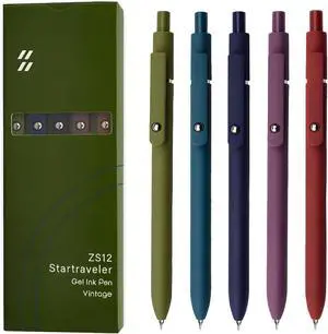 UIXJODO Gel Pens, 5 Pcs 0.5mm Black Ink Pens Fine Point Smooth Writing Pens with Silicone Grip, High-End Series Metal Clip Retractable Pens for Journaling Note Taking (Vintage) UIXJODO Gel Pens, 5 Pcs 0.5mm Black Ink Pens Fine Point Smooth Writing Pens with Silicone Grip, High-End Series Metal Clip Retractable Pens for Journaling Note Taking (Vintage)