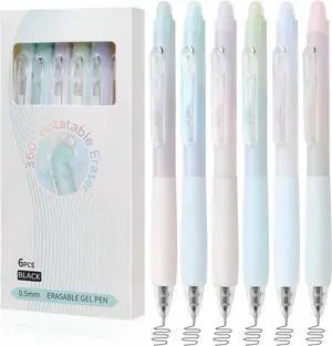 Erasable Pens, 6 Pack Fine Point 0.5mm Black Erasable Gel Pens | 360°Rotating Erasers, Make Mistakes Disappear, Comfort Grip for Drawing, Writing, Planning, and Crossword Puzzles Erasable Pens, 6 Pack Fine Point 0.5mm Black Erasable Gel Pens | 360°Rotating Erasers, Make Mistakes Disappear, Comfort Grip for Drawing, Writing, Planning, and Crossword Puzzles