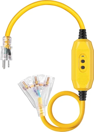 DEWENWILS 3 FT Indoor Tri-Tap Manual GFCI Extension Cord, 12/3 Gauge SJTW 15 Amp Yellow Outer Jacket Contractor Grade Heavy Duty Power Cable with LED Lighted 3 Prong Ground Plug, UL Listed DEWENWILS 3 FT Indoor Tri-Tap Manual GFCI Extension Cord, 12/3 Gauge SJTW 15 Amp Yellow Outer Jacket Contractor Grade Heavy Duty Power Cable with LED Lighted 3 Prong Ground Plug, UL Listed